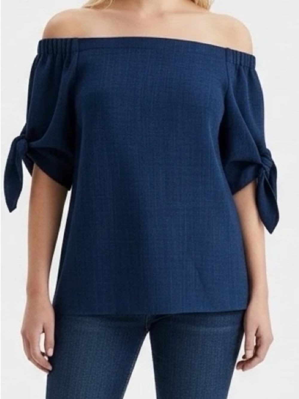Olivia Grey Navy Blue Off the Shoulder Top